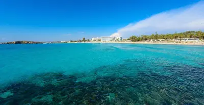 a view of the ocean and a beach at Serenity Seafront Villa in Ayia Napa