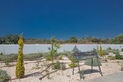 a garden with plants in front of a body of water at Villa Ochosto Eos - Luxury 5 Bedroom Protaras Villa With Private Pool - Close in Protaras