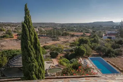 an overhead view of a garden with a large tree at Villa Ayia Napa Foothills, Exquisite 5Bdr Ayia Napa Villa With Pool in Ayia Napa