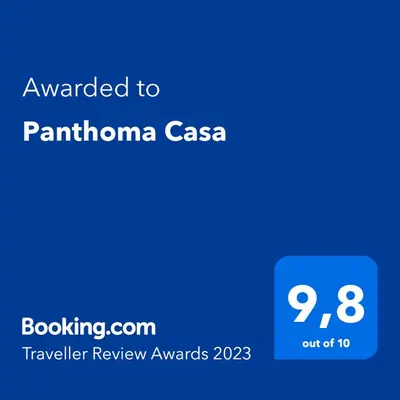 a blue calculator with the text awarded to pantonia casas at Panthoma Casa in Ayia Napa