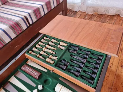 a table with a bunch of tools on a bed at Kassandras place in Omodos village in Omodos