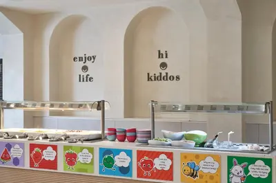 a kitchen with a counter with food on it at Atlantica Aeneas Resort in Ayia Napa