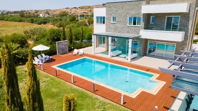 an aerial view of a villa with a swimming pool at Villa Dione by Ruidoso Luxury in Ayia Napa