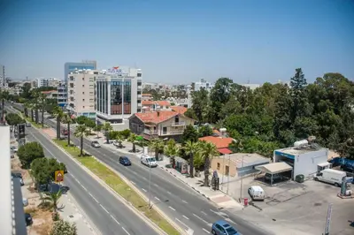 an aerial view of a city with a highway at Orion Apartment 401 in Larnaka