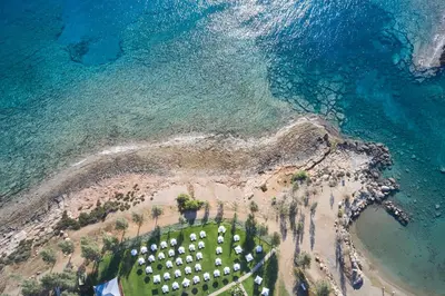 an aerial view of a beach with a resort at Atlantica Sea Breeze, Adults Only in Protaras