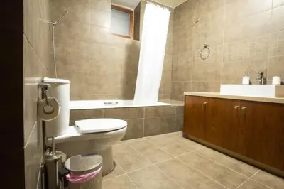 a bathroom with a toilet and a sink and a tub at Whitestone Mill in Pano Lefkara