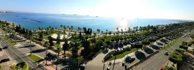 an aerial view of a street next to the water at Ariadne 1, Sea Side Boutique Apartment in Limassol