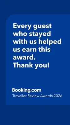 a blue picture with the words every guest who stayed with us helped us earn this at City Centre Studio Apartments Nicosia in Nicosia