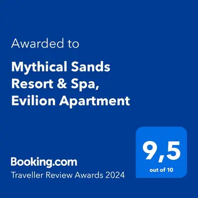 a blue sign with the text awarded to mythical sands resort and spa activation at Mythical Sands Resort & Spa, Evilion Apartment in Paralimni