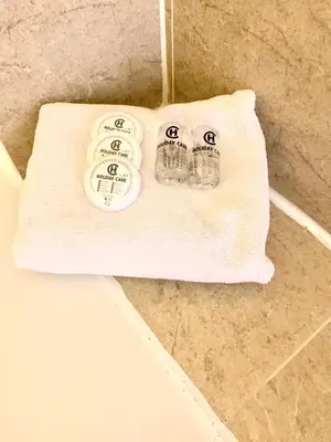 a towel on the floor in a bathroom at Nissi3 B1 Lovely 1Bdr Ground Floor Apartment near Nissi Beach. in Ayia Napa