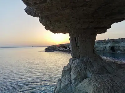a view of the ocean from a rock formation at Mosaic villa by the sea in Protaras
