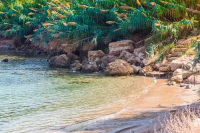 a beach with a bunch of rocks and water at Villa White Star - 100m from Serena Beach in Protaras