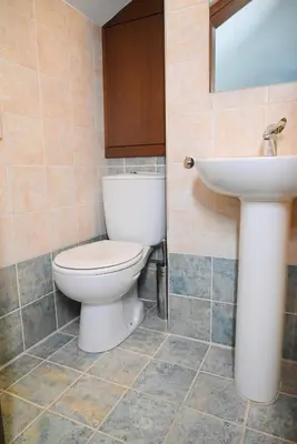 a bathroom with a toilet and a sink at Kakopetria's Holiday House in Kakopetria